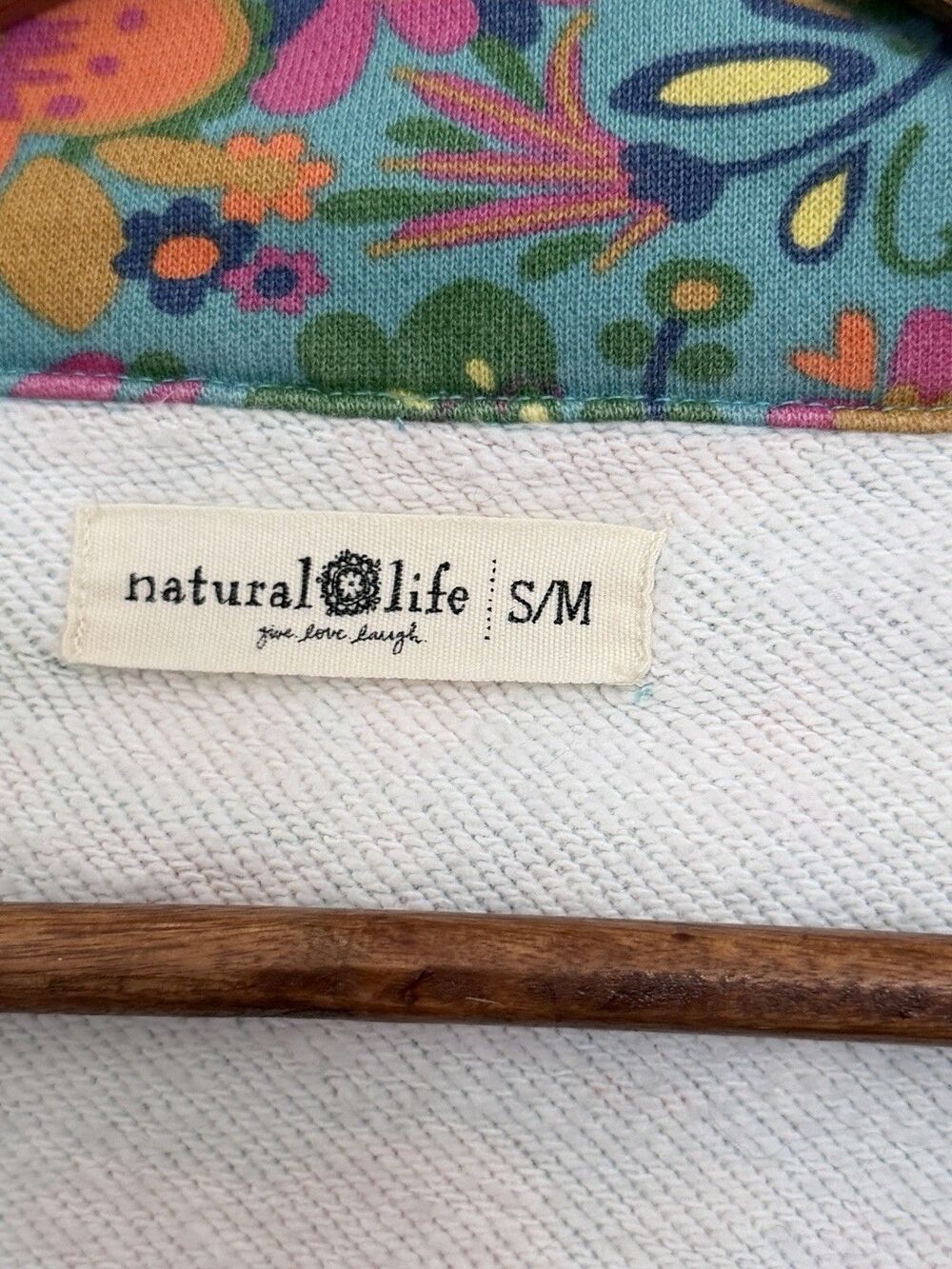 Natural Life Womens Pullover S/M Blue Floral Quarter Zip Oversized Boho Hippie - Picture 4 of 13